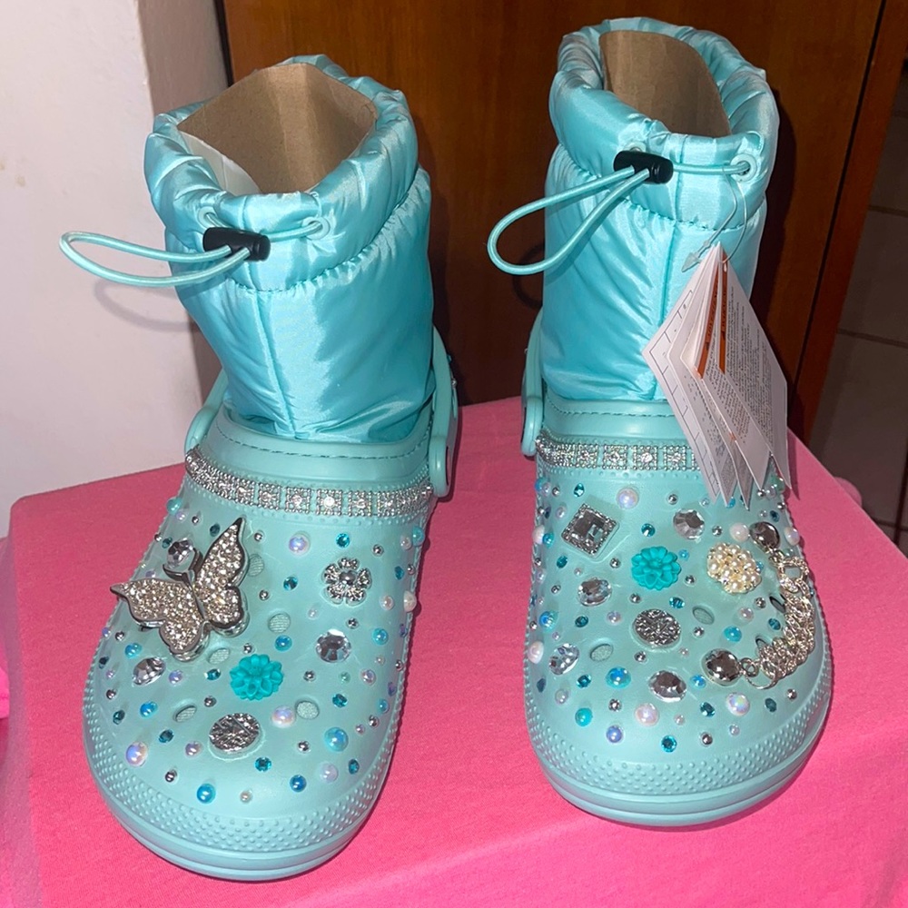 ✨ SALE ✨ Blinged Out One-of-Kind Crocs Neo Puff Booties